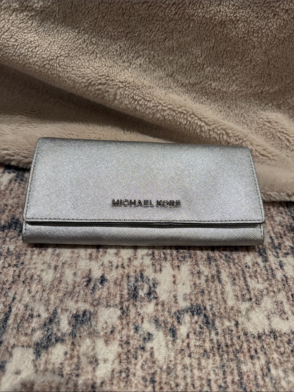 Michael Kors Silver Metallic Continental Card Holder Wallet